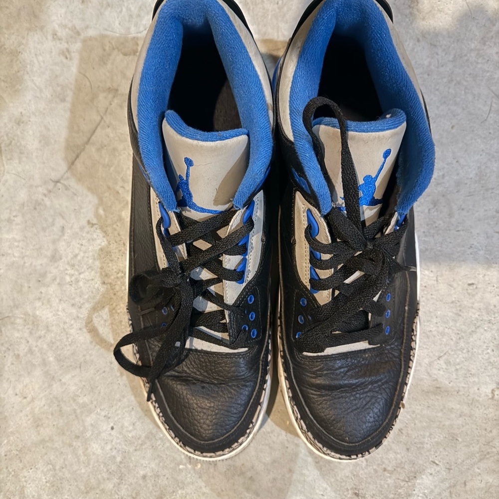 Jordan 3s Athletic Shoes Black and Blue